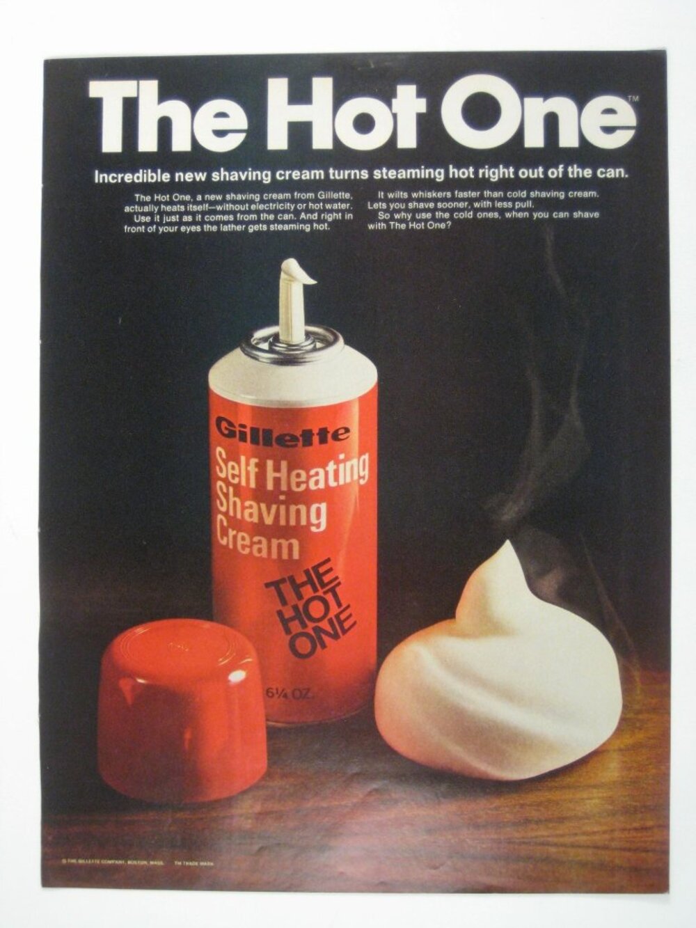 Gillette Self Heating Shaving Cream Mens Grooming Vintage 1960s Print AD Decor